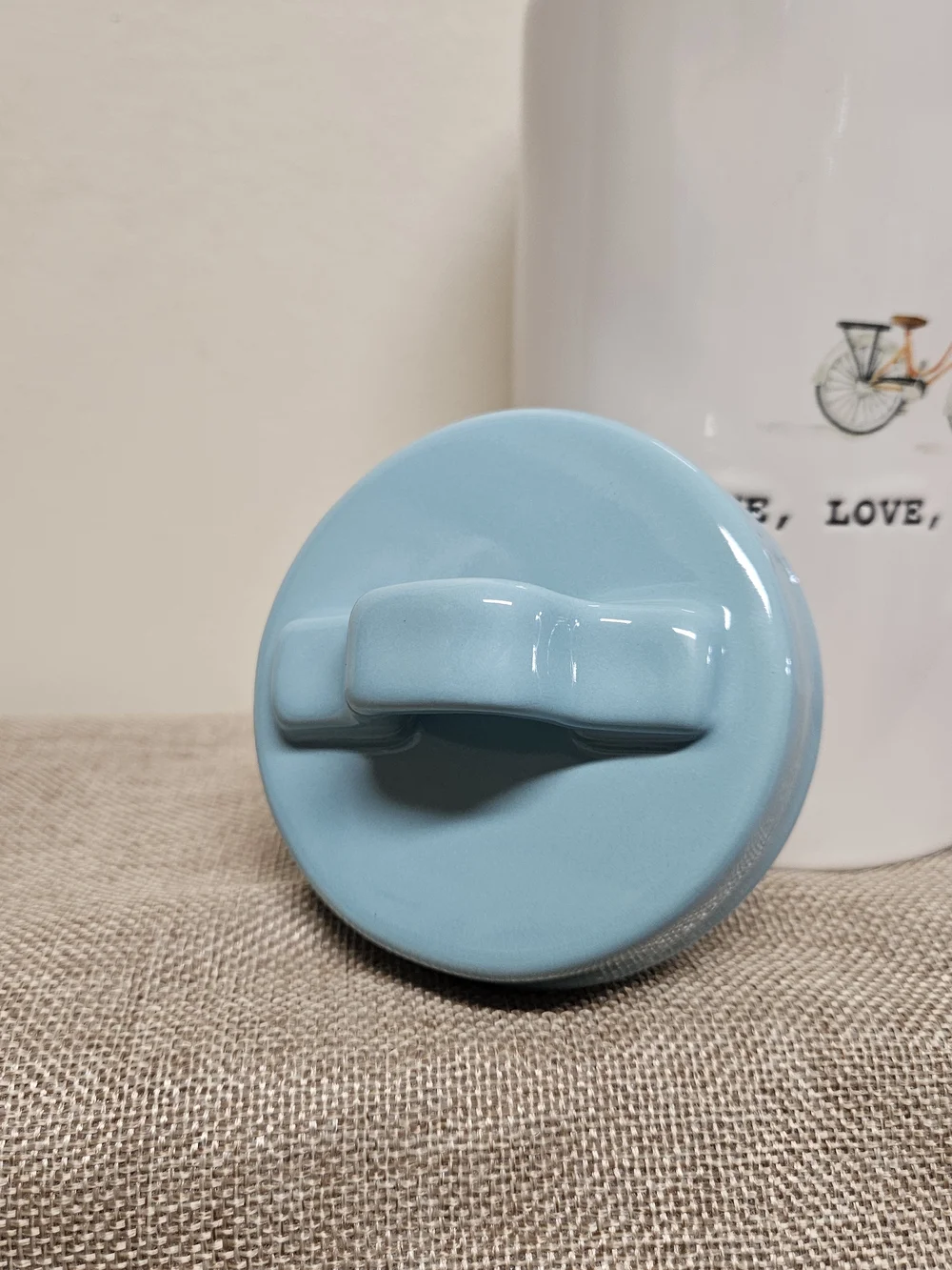 Rae Dunn Ceramic Canister with Light Blue Lid